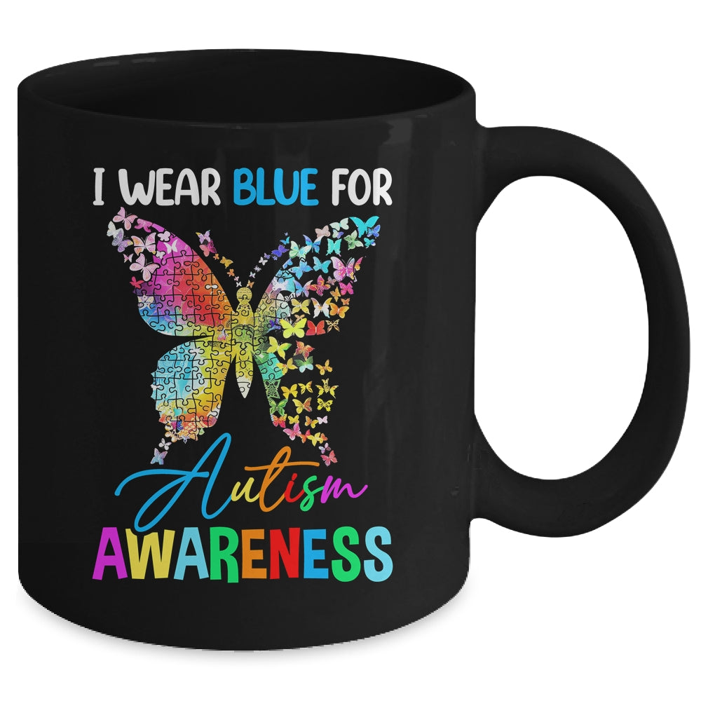 I Wear Blue For Autism Awareness Month Butterfly Women Kids Mug | siriusteestore