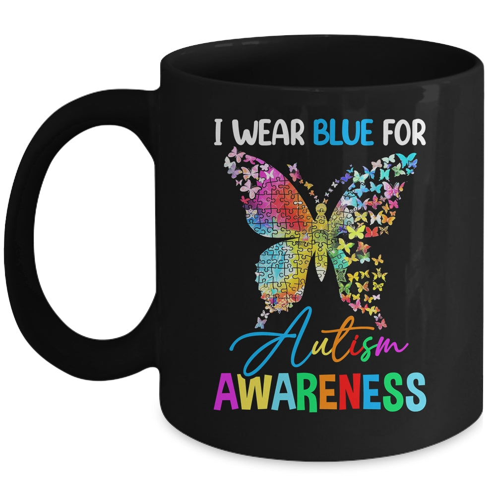 I Wear Blue For Autism Awareness Month Butterfly Women Kids Mug | siriusteestore