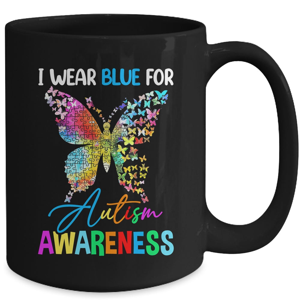 I Wear Blue For Autism Awareness Month Butterfly Women Kids Mug | siriusteestore