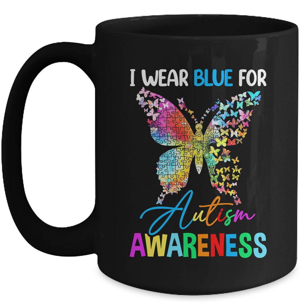 I Wear Blue For Autism Awareness Month Butterfly Women Kids Mug | siriusteestore