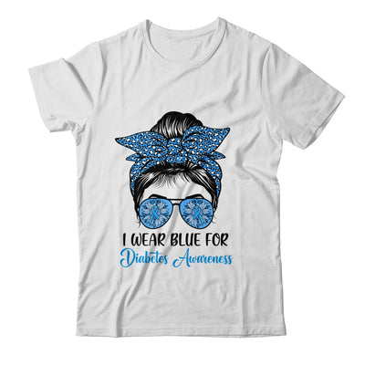 I Wear Blue For Diabetes Awareness Leopard Messy Bun Hair Shirt & Hoodie | siriusteestore