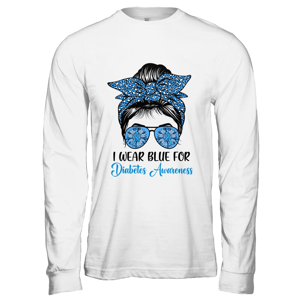 I Wear Blue For Diabetes Awareness Leopard Messy Bun Hair Shirt & Hoodie | siriusteestore