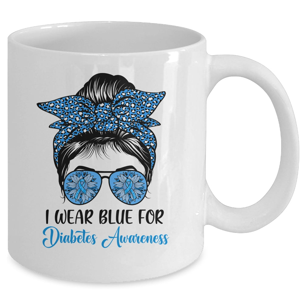 I Wear Blue For Diabetes Awareness Leopard Messy Bun Hair Mug | siriusteestore