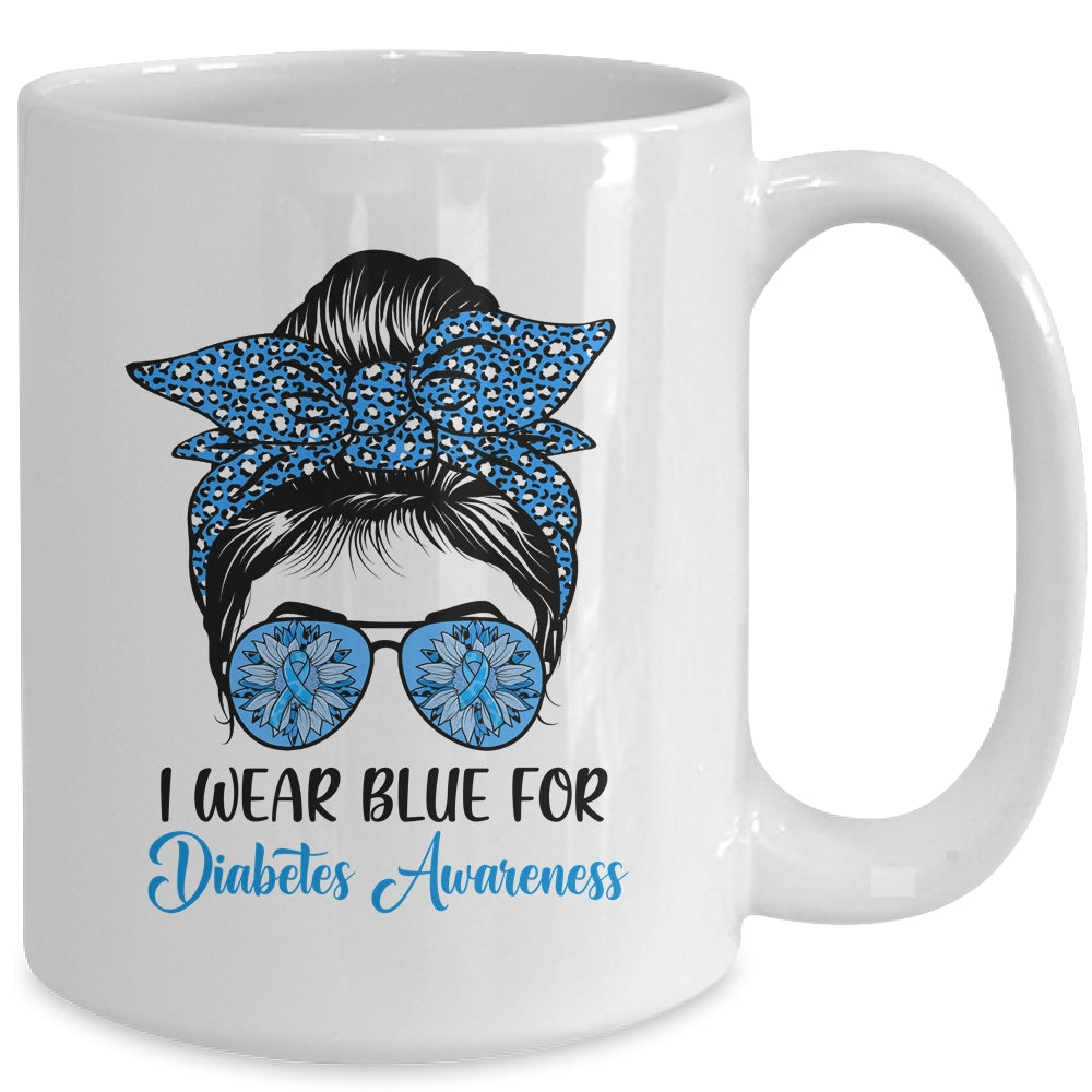 I Wear Blue For Diabetes Awareness Leopard Messy Bun Hair Mug | siriusteestore
