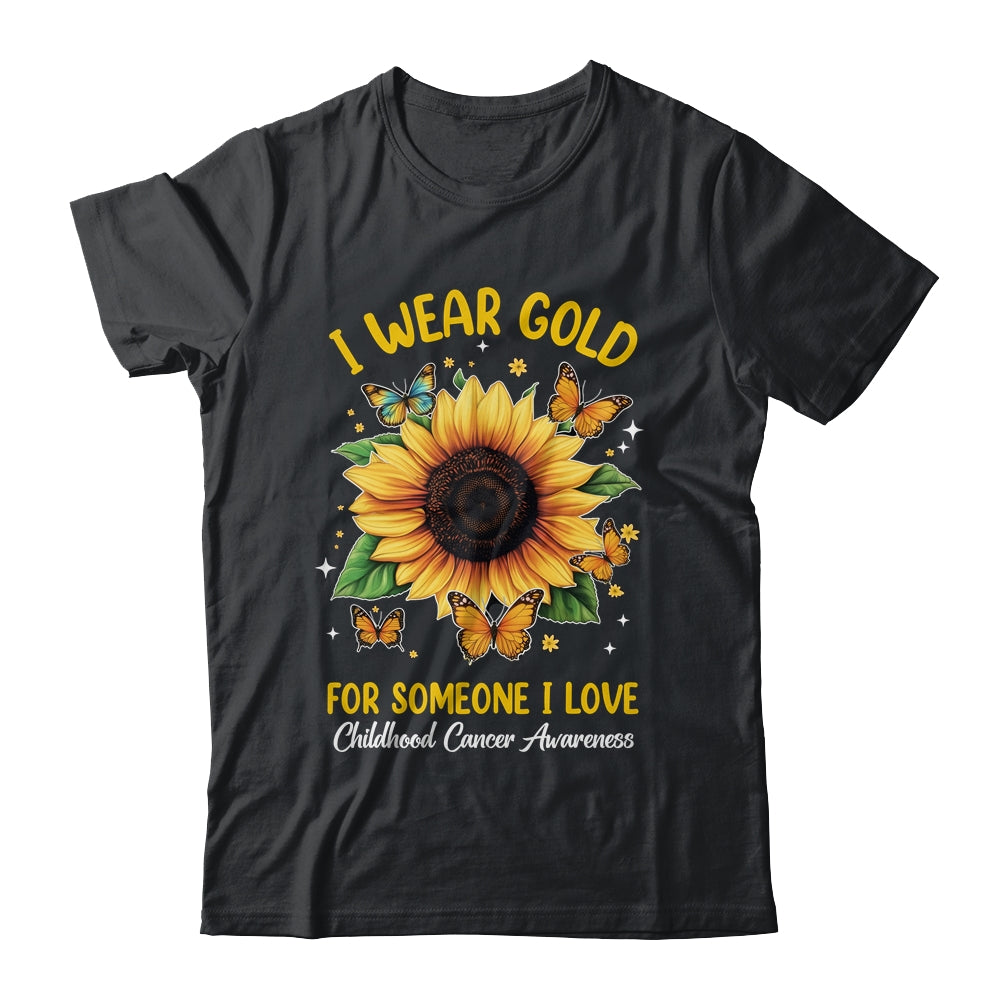 I Wear Gold Childhood Cancer Awareness Sunflower Women Kids Shirt & Hoodie | siriusteestore