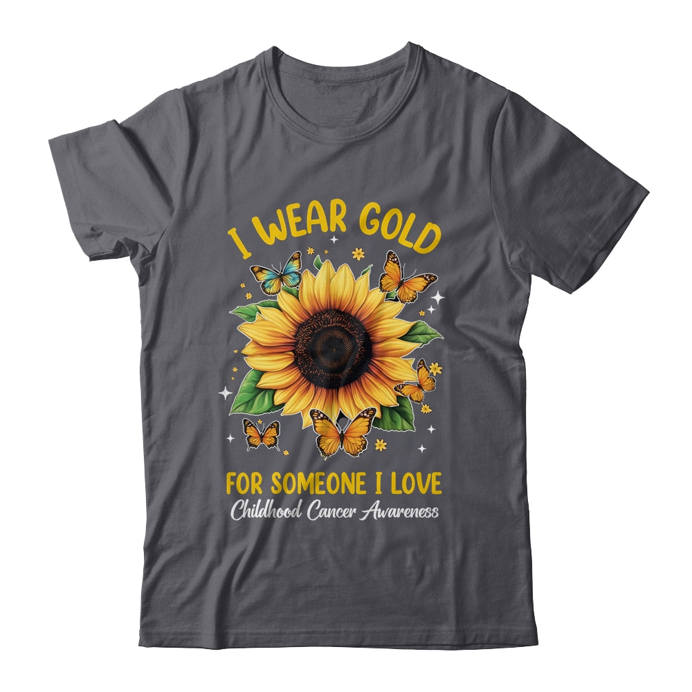 I Wear Gold Childhood Cancer Awareness Sunflower Women Kids Shirt & Hoodie | siriusteestore