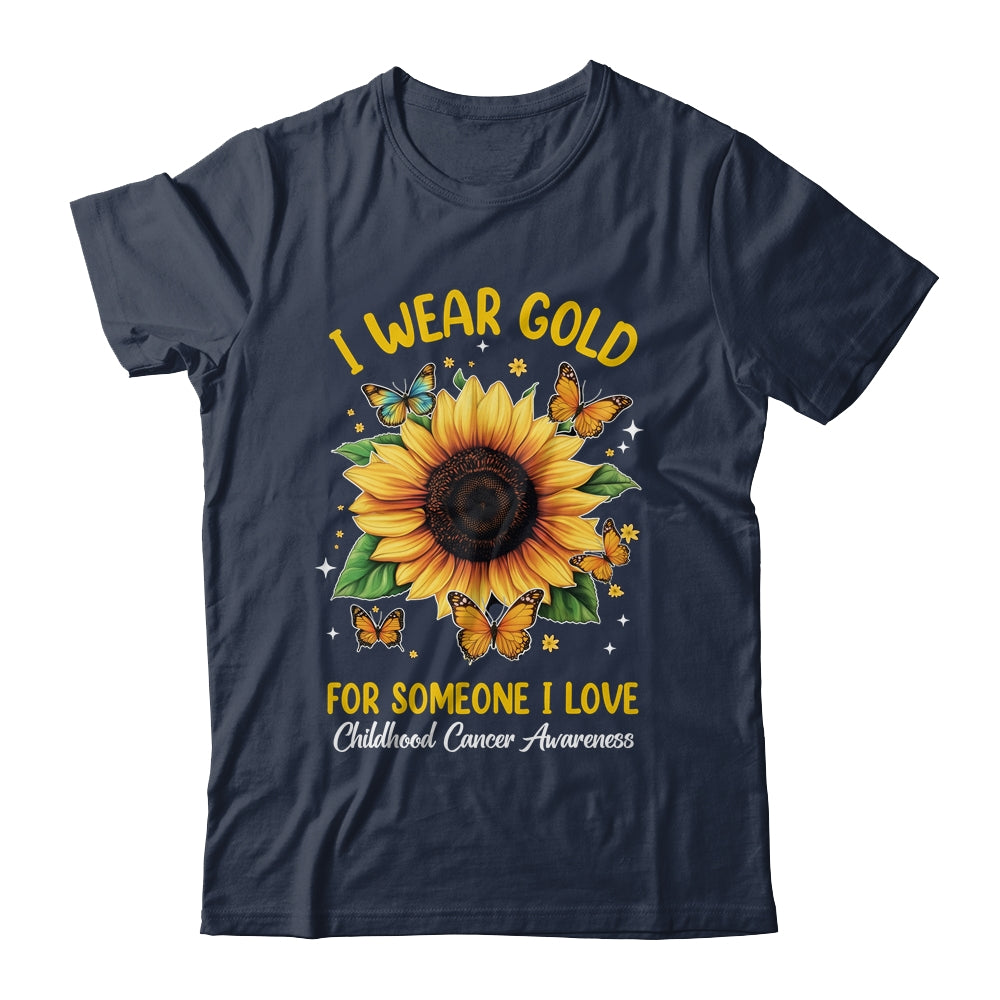 I Wear Gold Childhood Cancer Awareness Sunflower Women Kids Shirt & Hoodie | siriusteestore