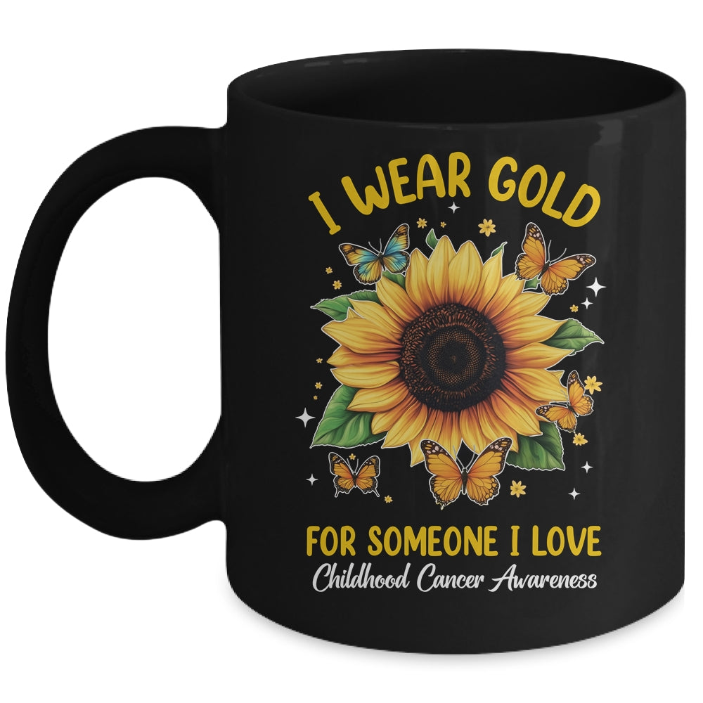 I Wear Gold Childhood Cancer Awareness Sunflower Women Kids Mug | siriusteestore