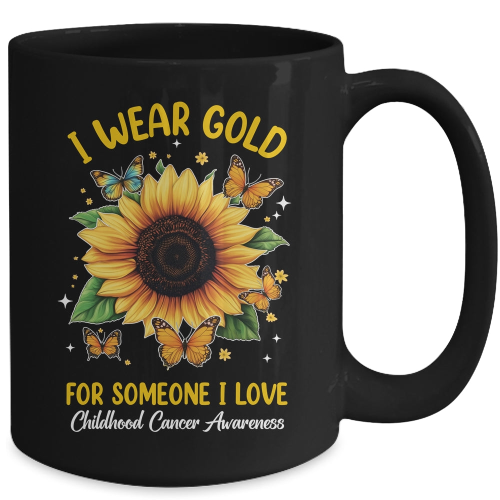 I Wear Gold Childhood Cancer Awareness Sunflower Women Kids Mug | siriusteestore