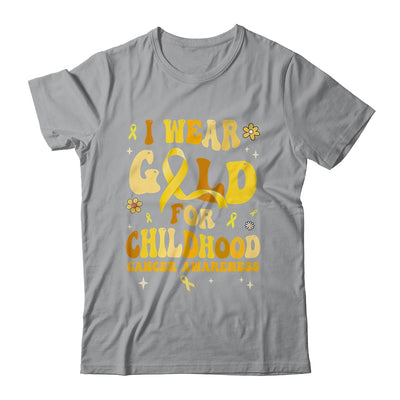 I Wear Gold Childhood Cancer Awareness Support Retro Groovy Shirt & Hoodie | siriusteestore
