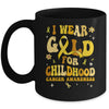 I Wear Gold Childhood Cancer Awareness Support Retro Groovy Mug | siriusteestore