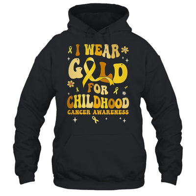 I Wear Gold Childhood Cancer Awareness Support Retro Groovy Shirt & Hoodie | siriusteestore