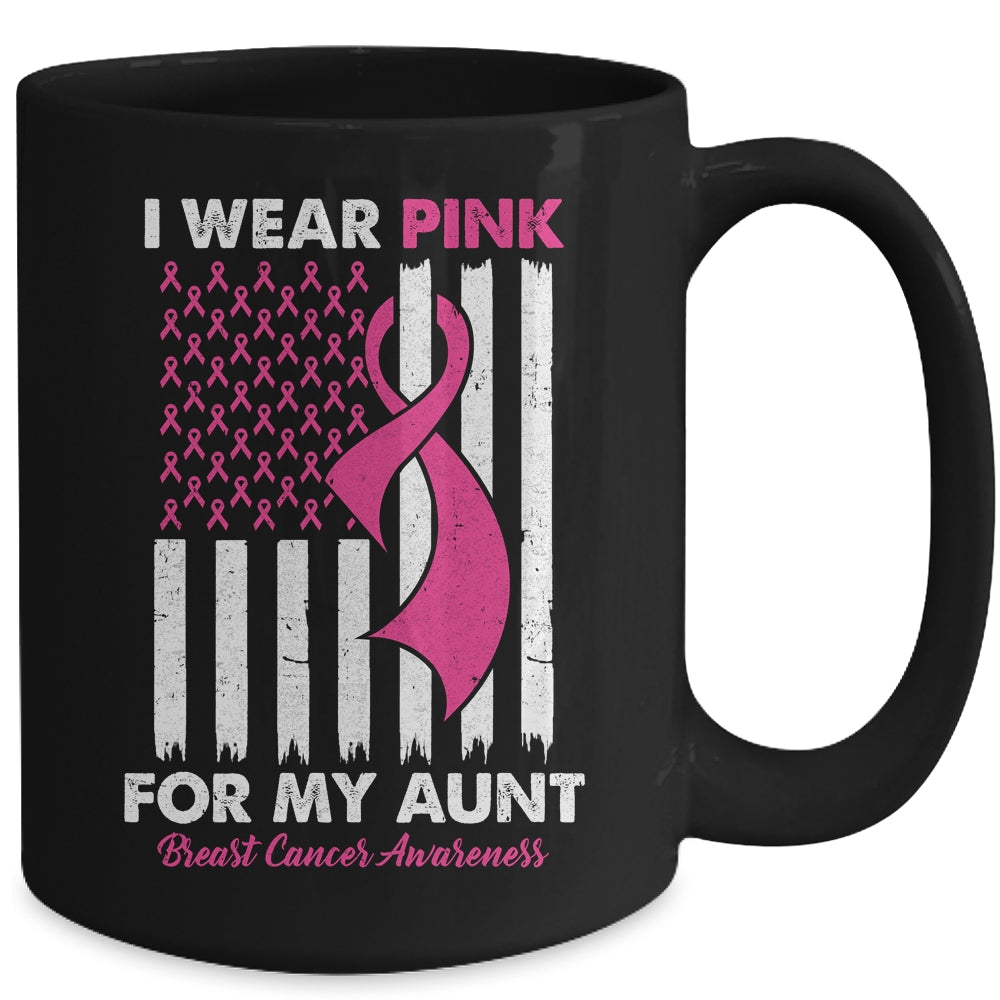 I Wear Pink For My Aunt Breast Cancer Awareness US Flag Mug | siriusteestore