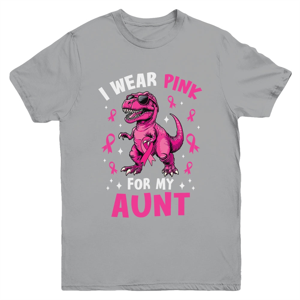 I Wear Pink For My Aunt T-Rex Dinosaur Breast Cancer Awareness Youth Shirt | siriusteestore