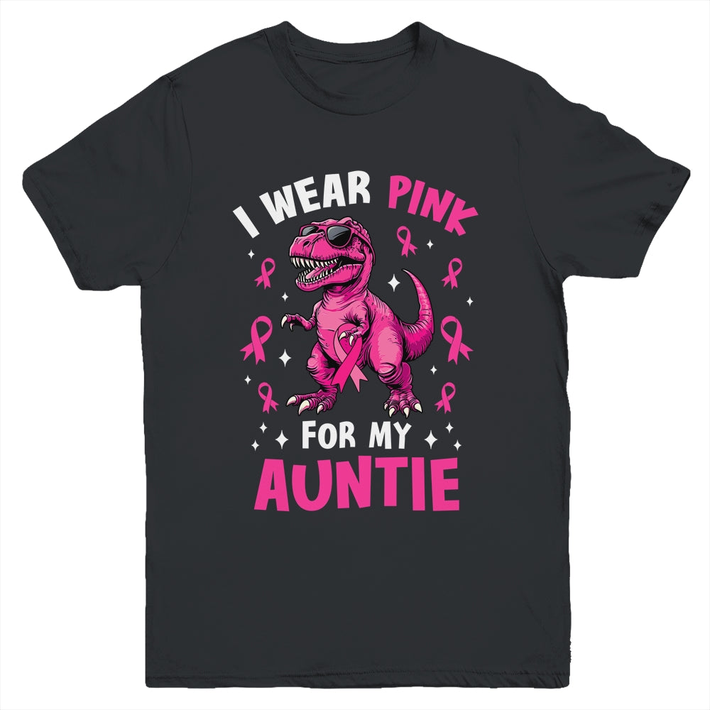 I Wear Pink For My Auntie T-Rex Dinosaur Breast Cancer Awareness Youth Shirt | siriusteestore
