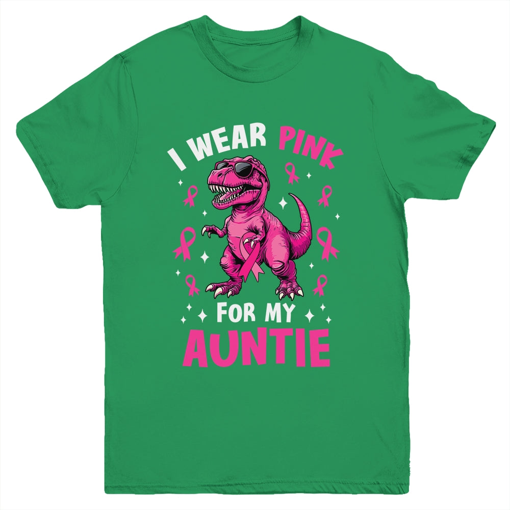 I Wear Pink For My Auntie T-Rex Dinosaur Breast Cancer Awareness Youth Shirt | siriusteestore