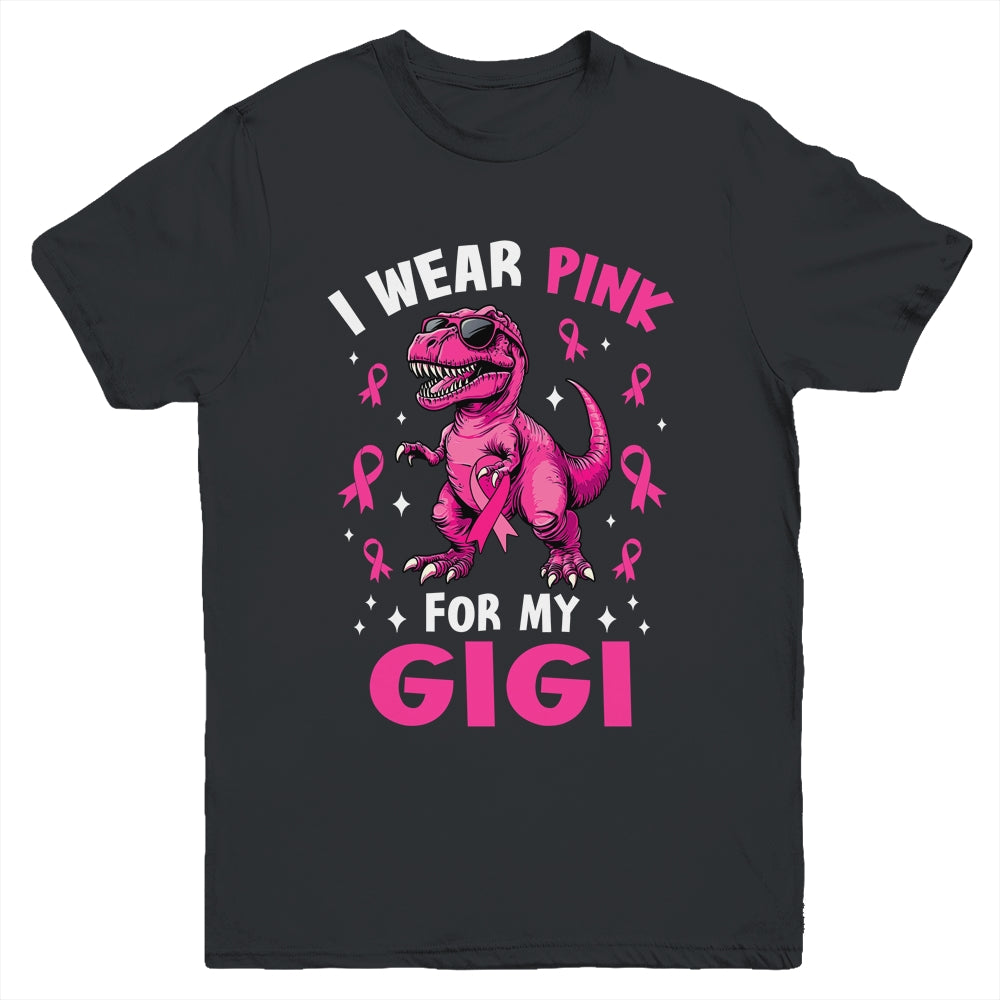 I Wear Pink For My Gigi T-Rex Dinosaur Breast Cancer Awareness Youth Shirt | siriusteestore