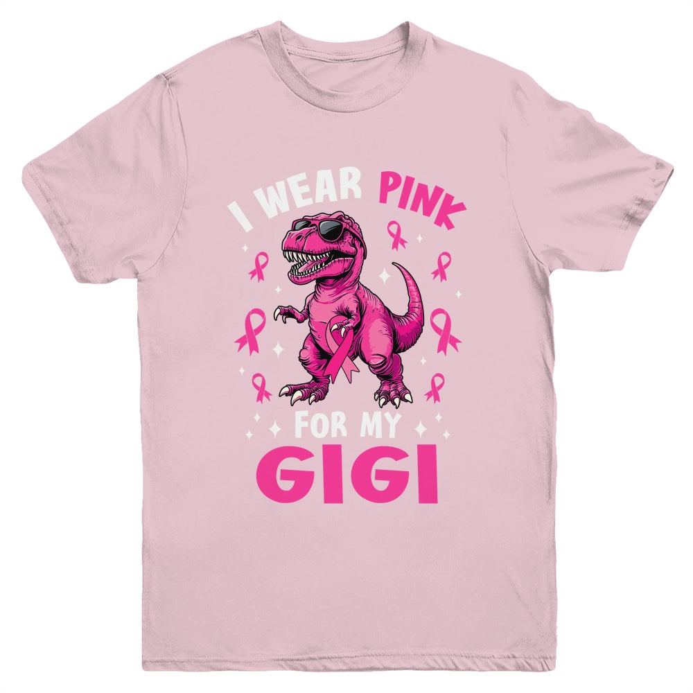 I Wear Pink For My Gigi T-Rex Dinosaur Breast Cancer Awareness Youth Shirt | siriusteestore