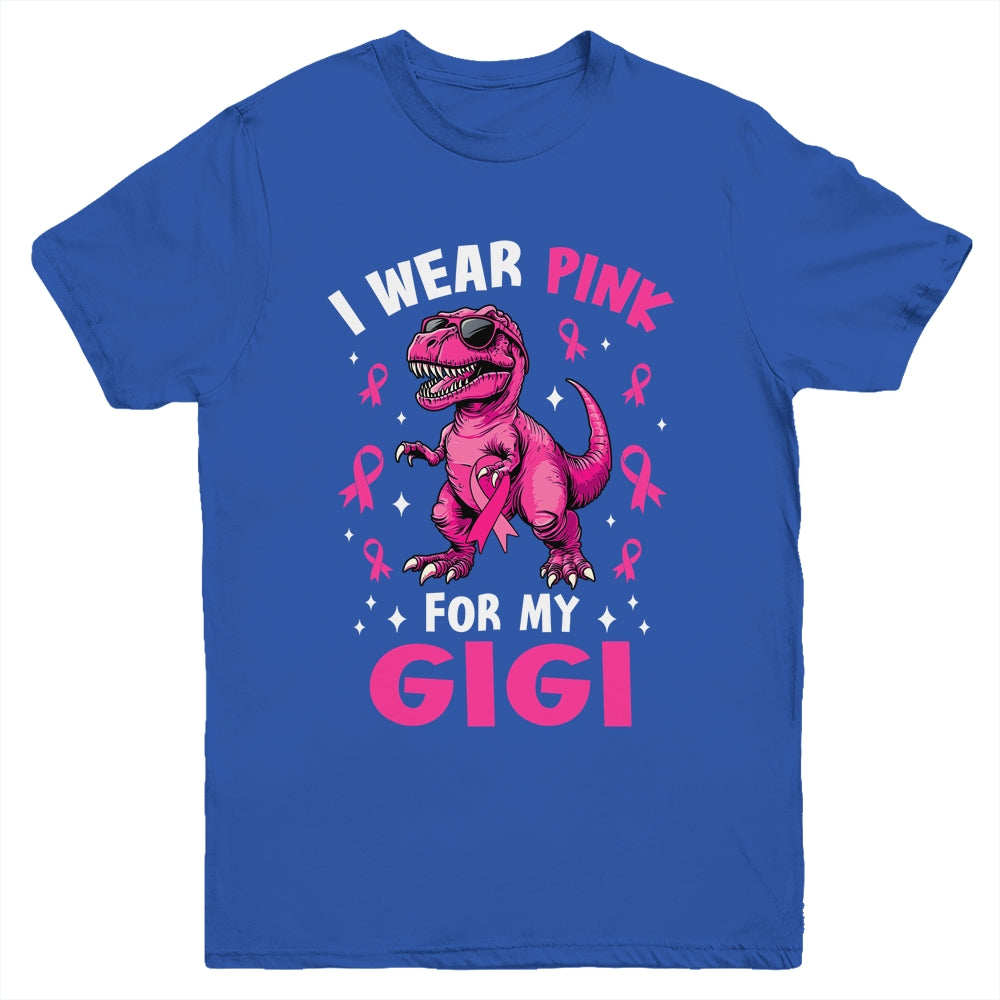 I Wear Pink For My Gigi T-Rex Dinosaur Breast Cancer Awareness Youth Shirt | siriusteestore