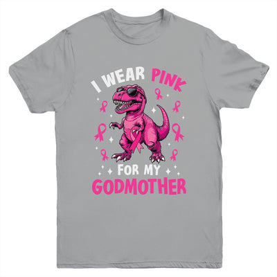 I Wear Pink For My Godmother T-Rex Dinosaur Breast Cancer Awareness Youth Shirt | siriusteestore