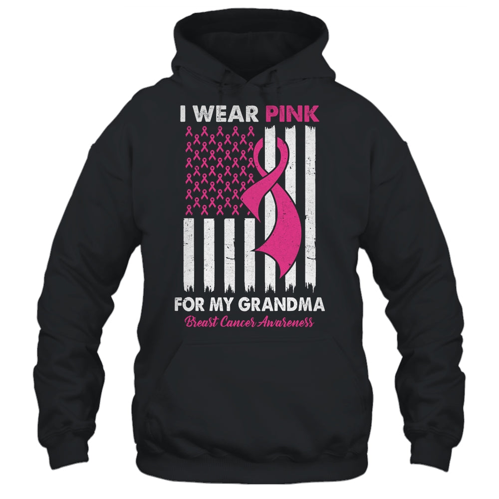 I Wear Pink For My Grandma Breast Cancer Awareness US Flag Shirt & Tank Top | siriusteestore