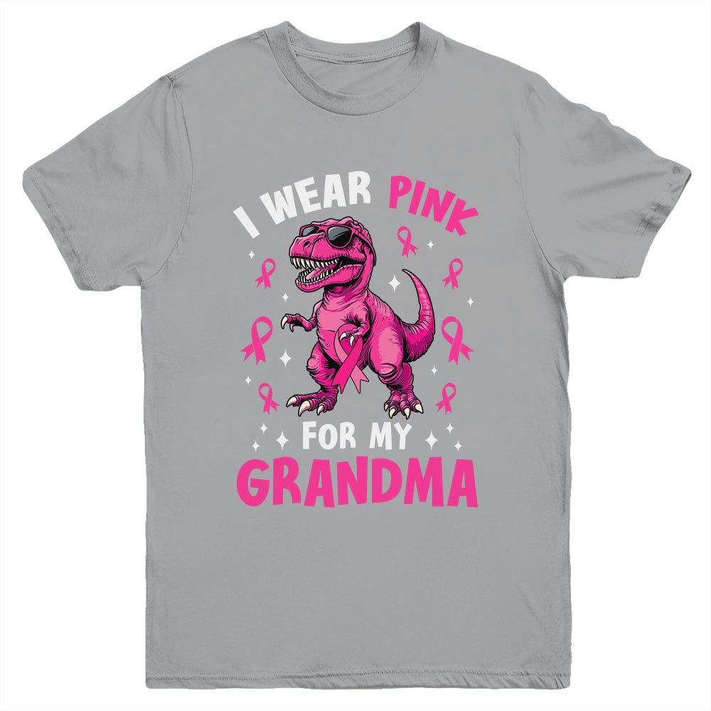 I Wear Pink For My Grandma T-Rex Dinosaur Breast Cancer Awareness Youth Shirt | siriusteestore