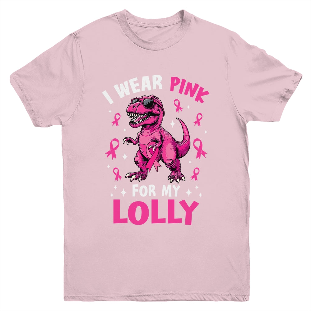 I Wear Pink For My Lolly T-Rex Dinosaur Breast Cancer Awareness Youth Shirt | siriusteestore