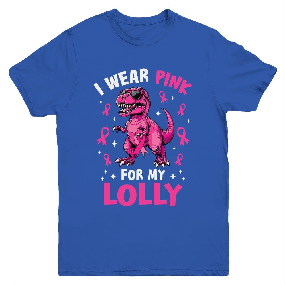 I Wear Pink For My Lolly T-Rex Dinosaur Breast Cancer Awareness Youth Shirt | siriusteestore