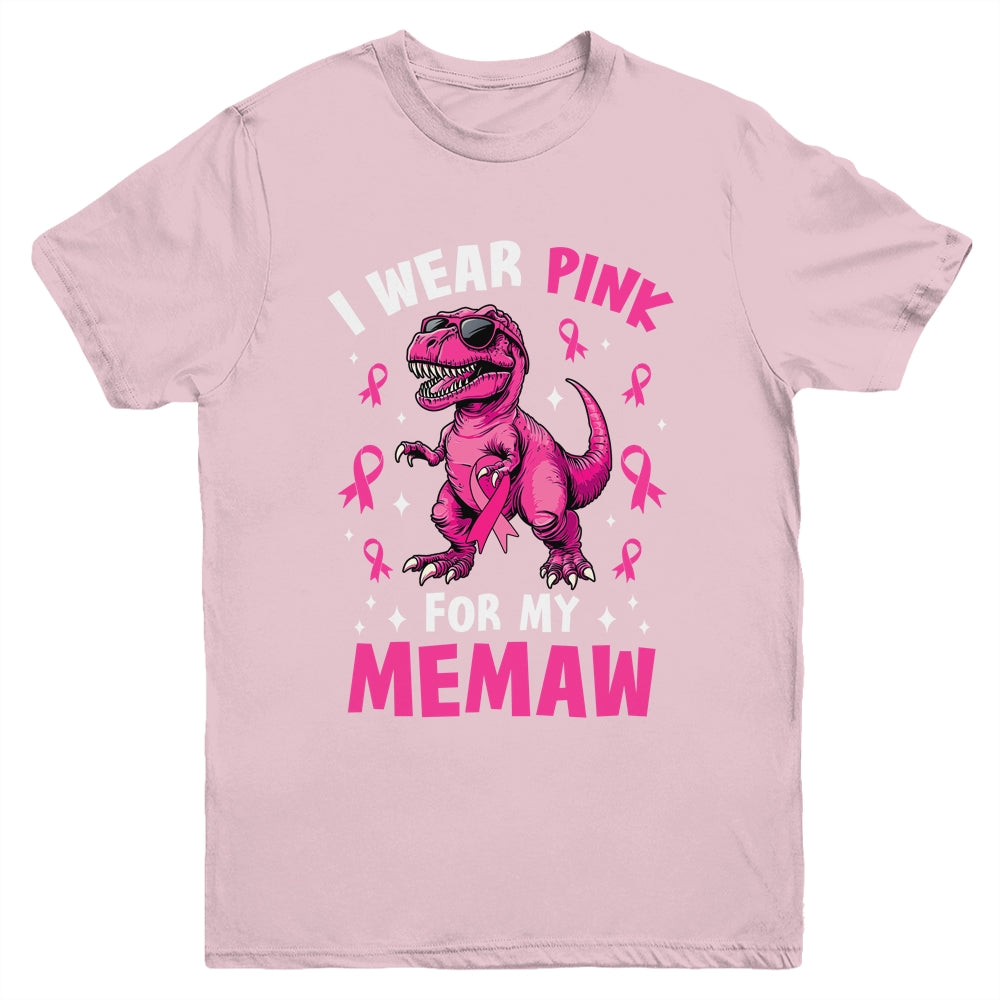 I Wear Pink For My Memaw T-Rex Dinosaur Breast Cancer Awareness Youth Shirt | siriusteestore