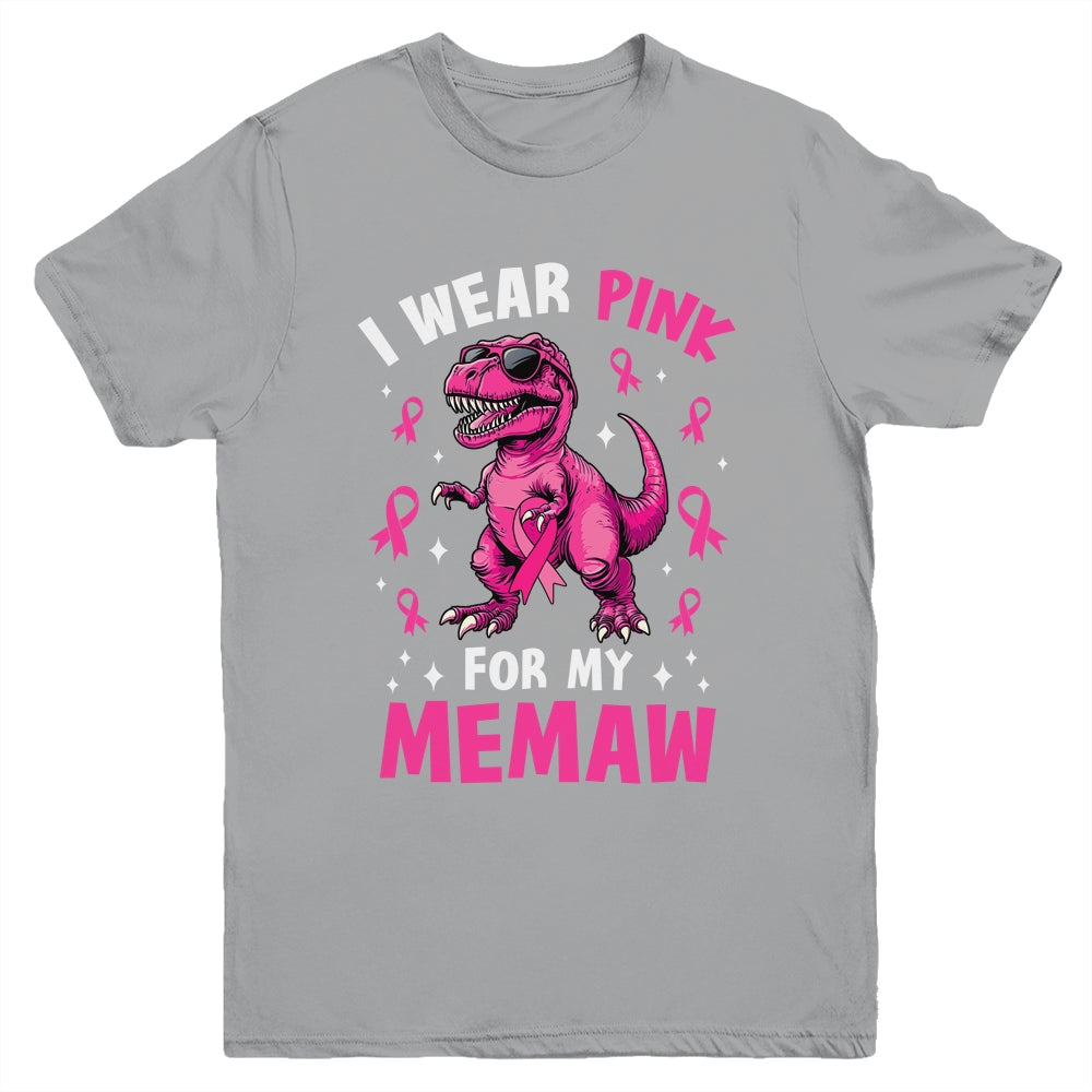 I Wear Pink For My Memaw T-Rex Dinosaur Breast Cancer Awareness Youth Shirt | siriusteestore