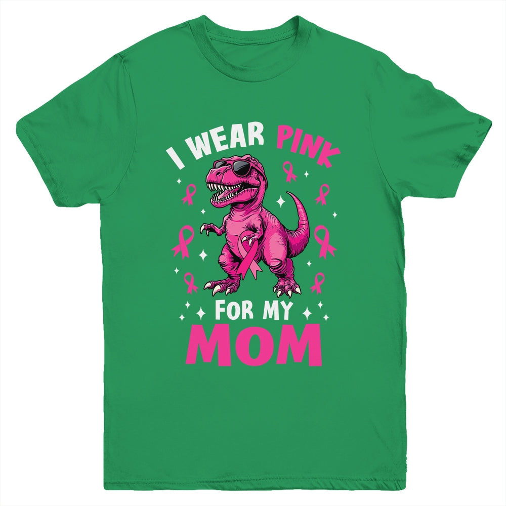 I Wear Pink For My Mom T-Rex Dinosaur Breast Cancer Awareness Youth Shirt | siriusteestore