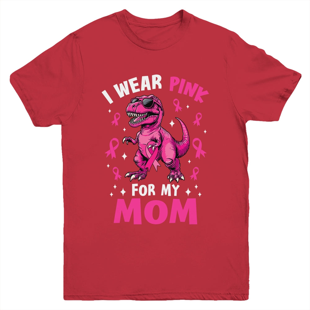 I Wear Pink For My Mom T-Rex Dinosaur Breast Cancer Awareness Youth Shirt | siriusteestore