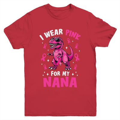 I Wear Pink For My Nana T-Rex Dinosaur Breast Cancer Awareness Youth Shirt | siriusteestore