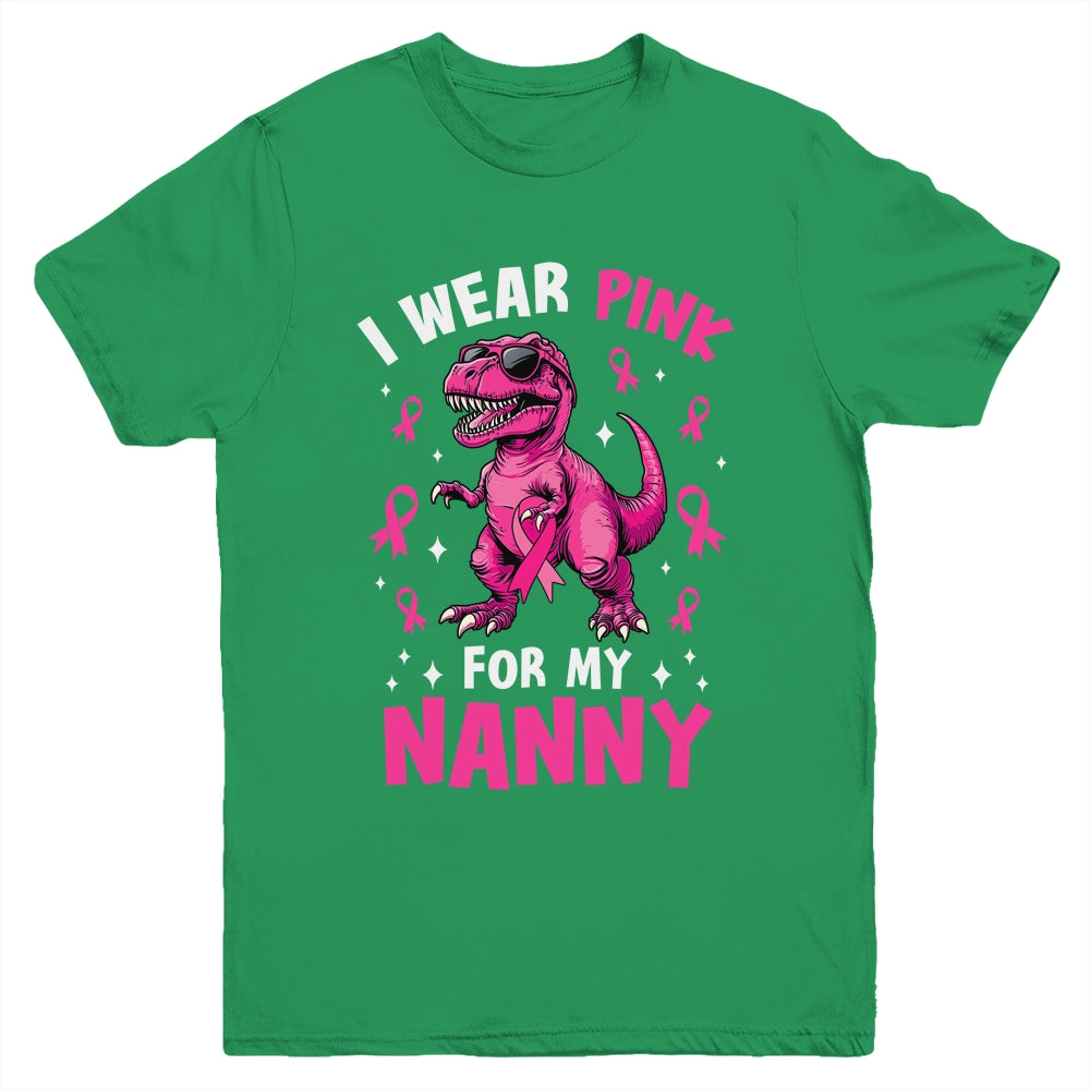 I Wear Pink For My Nanny T-Rex Dinosaur Breast Cancer Awareness Youth Shirt | siriusteestore