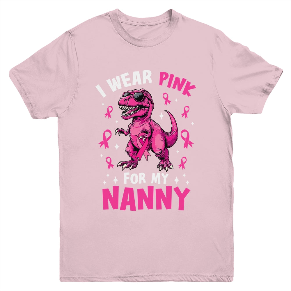 I Wear Pink For My Nanny T-Rex Dinosaur Breast Cancer Awareness Youth Shirt | siriusteestore