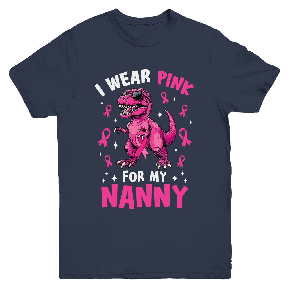 I Wear Pink For My Nanny T-Rex Dinosaur Breast Cancer Awareness Youth Shirt | siriusteestore