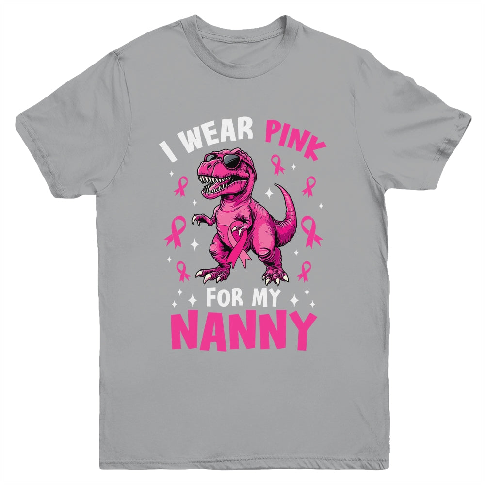 I Wear Pink For My Nanny T-Rex Dinosaur Breast Cancer Awareness Youth Shirt | siriusteestore