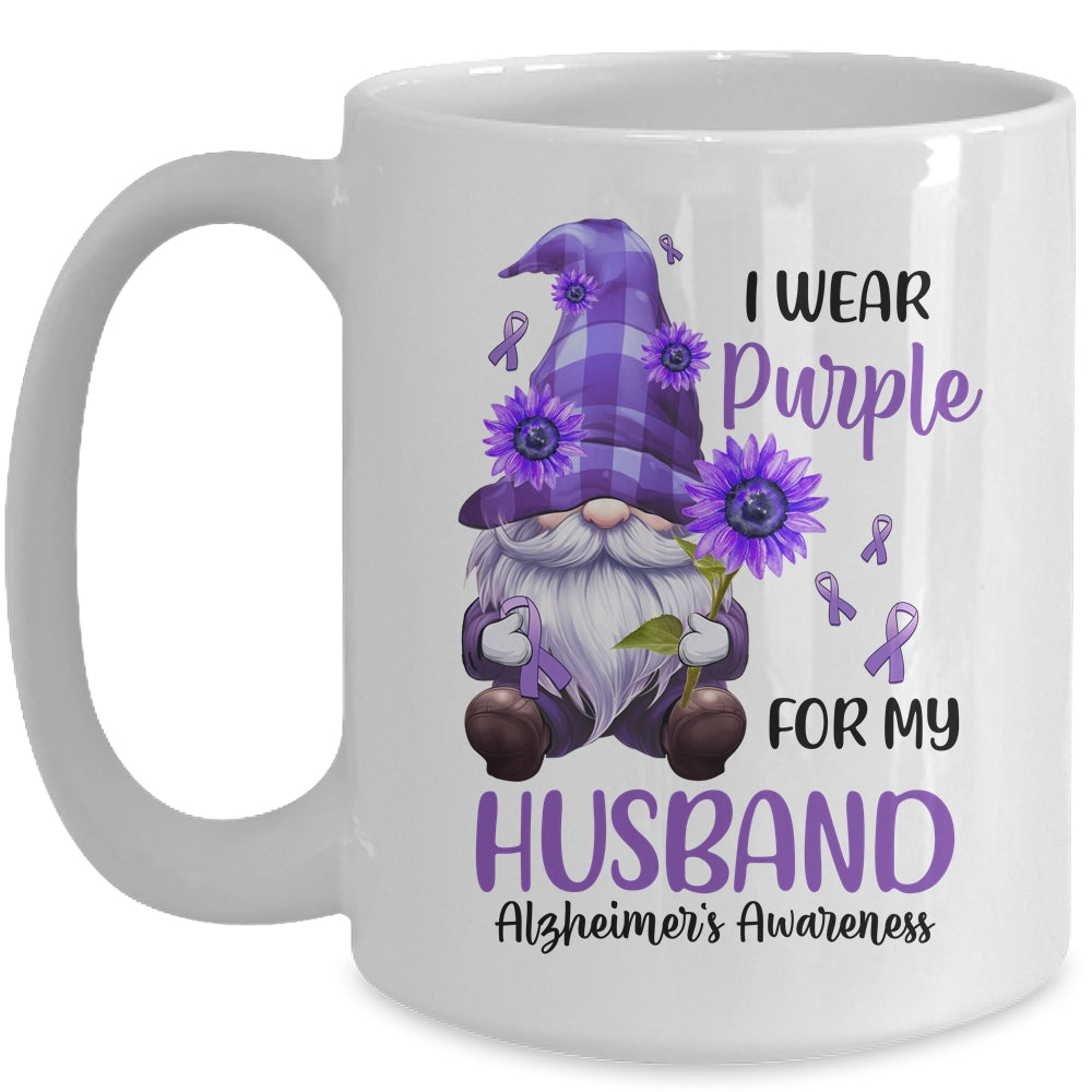 I Wear Purple For My Husband Gnome Alzheimer's Awareness Mug | siriusteestore