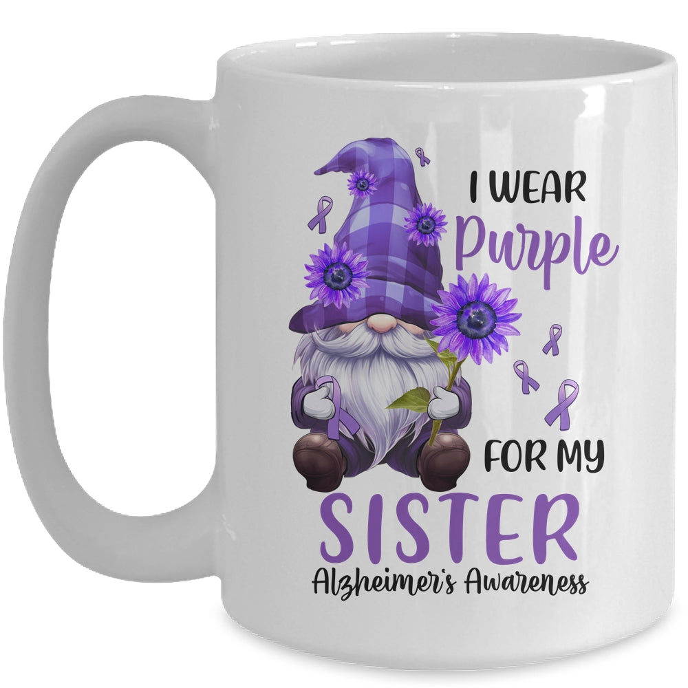 I Wear Purple For My Sister Gnome Alzheimer's Awareness Mug | siriusteestore