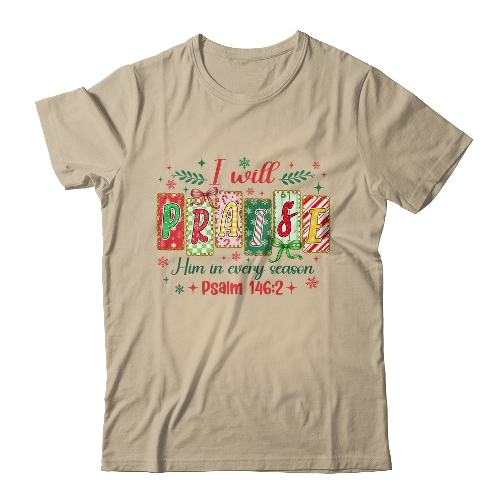 I Will Praise Him In Season Coquette Christian Christmas Bow Shirt & Sweatshirt | siriusteestore