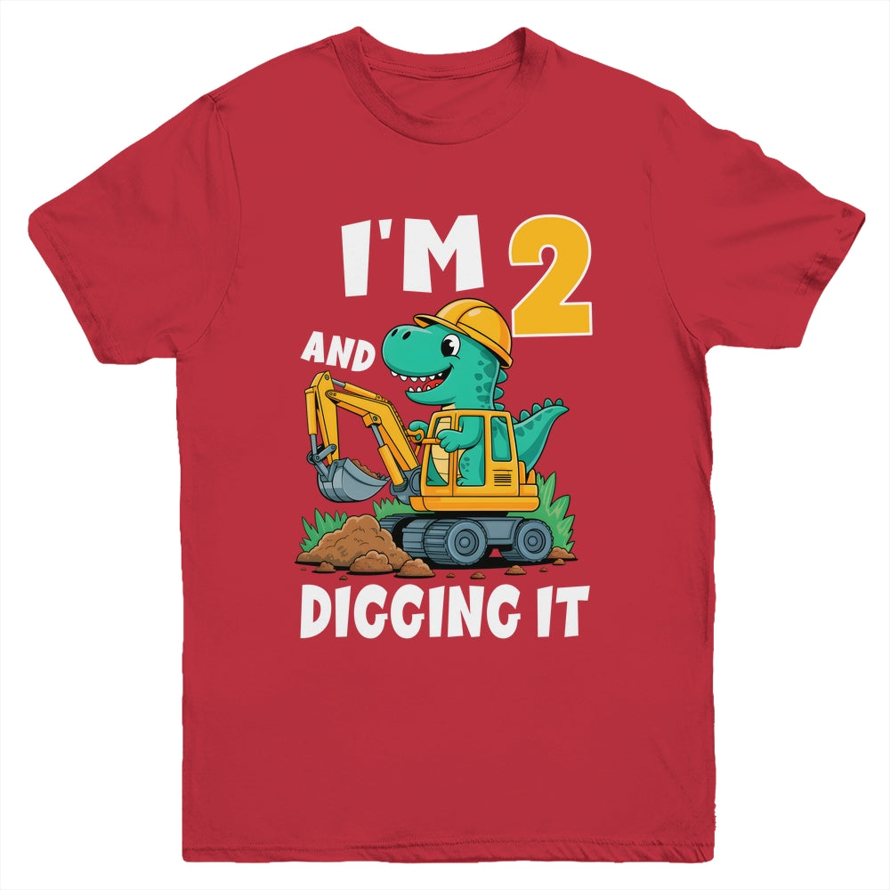 I'm 2 And Digging It 2nd Birthday Cute Dinosaur Construction Youth Shirt | siriusteestore