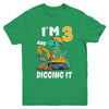I'm 3 And Digging It 3rd Birthday Cute Dinosaur Construction Youth Shirt | siriusteestore