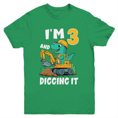 I'm 3 And Digging It 3rd Birthday Cute Dinosaur Construction Youth Shirt | siriusteestore