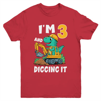 I'm 3 And Digging It 3rd Birthday Cute Dinosaur Construction Youth Shirt | siriusteestore