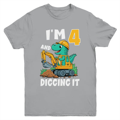 I'm 4 And Digging It 4th Birthday Cute Dinosaur Construction Youth Shirt | siriusteestore