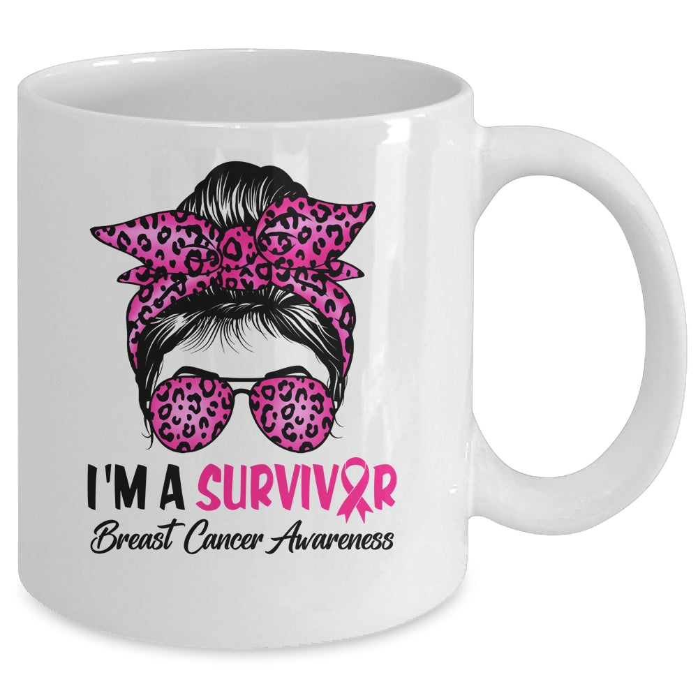 I'm A Survivor Breast Cancer Awareness Messy Bun Warrior Mug | siriusteestore