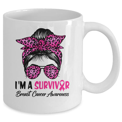 I'm A Survivor Breast Cancer Awareness Messy Bun Warrior Mug | siriusteestore