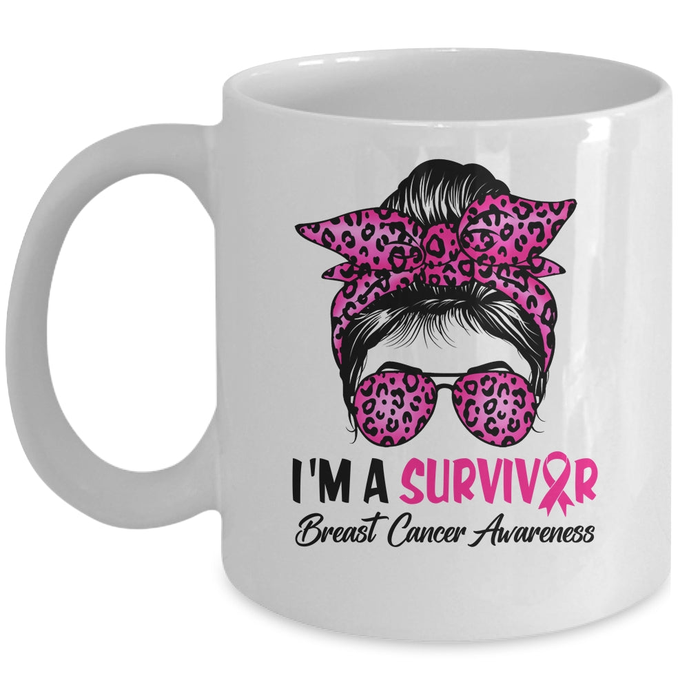 I'm A Survivor Breast Cancer Awareness Messy Bun Warrior Mug | siriusteestore