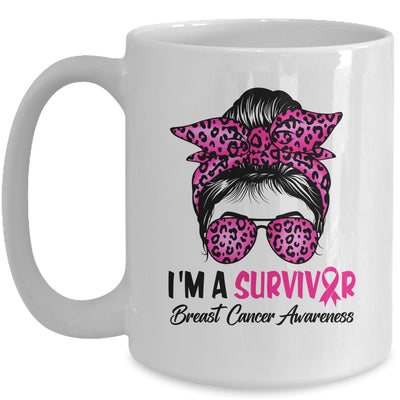I'm A Survivor Breast Cancer Awareness Messy Bun Warrior Mug | siriusteestore