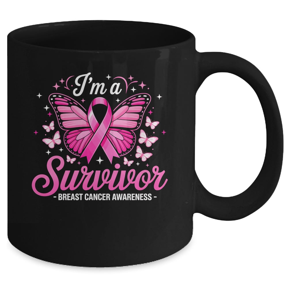 I'm A Survivor Breast Cancer Awareness Women Butterfly Ribbon Mug | siriusteestore